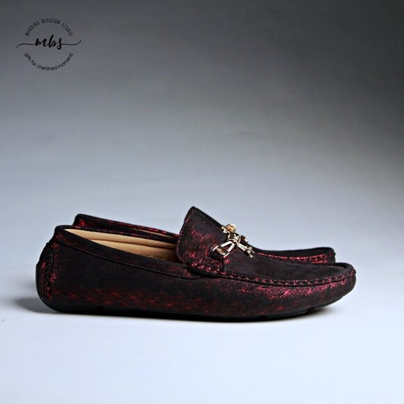 NWT Royal Shoes Metallic Loafers with Golden Decor Burgundy Men 8‎